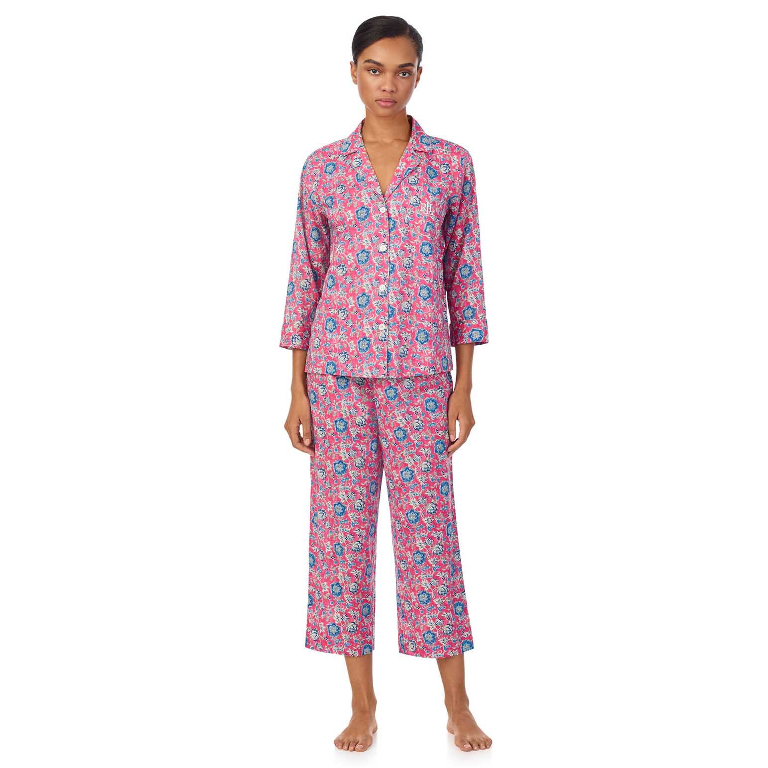 Lauren Ralph Lauren Classic Lawn 3/4 Sleeve Notch Collar Pajama Set
